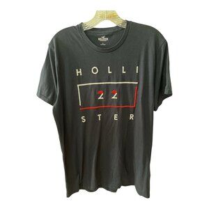 Hollister 22 Embroidered Logo T-Shirt Black Short Sleeve Crew Neck Tee Size L